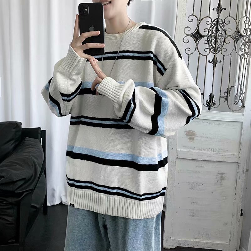 Áo Thun Nam Dáng Rộng Tay Dài Họa Tiết Sọc Màu Thời Trang Phong Cách Hàn Quốc | BigBuy360 - bigbuy360.vn