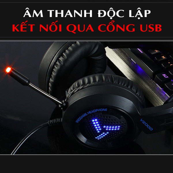 tai nghe GAME chơi game stereo chụp tai v2000 đè LED bar bass,  tai nghe chup tai v2000, âm thanh cuc hay có đèn