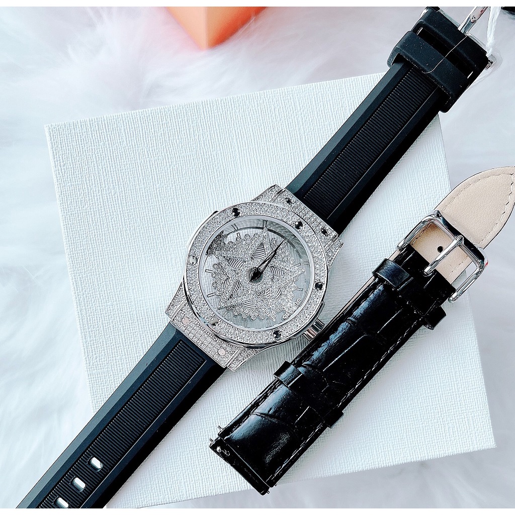 Set Đồng Hồ Nữ Davena 31669 38mm Silver Dây Silicon Chính Hãng Kèm Dây Da