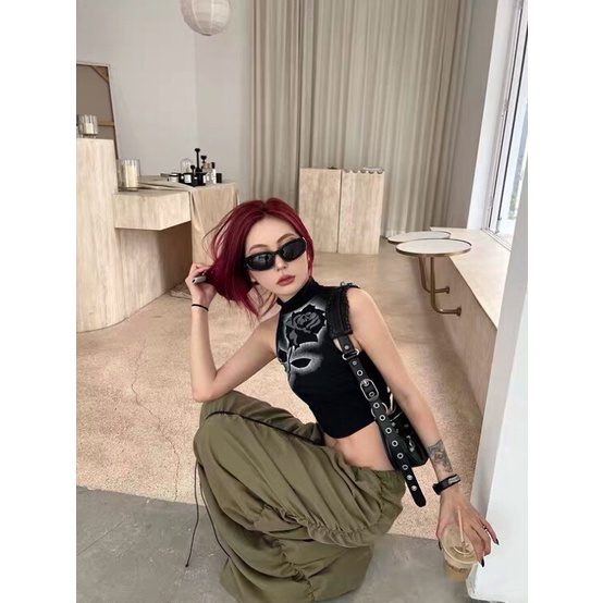 Chân Váy Dài Lưng Cao Co Giãn Tốt Phối Dây Rút Y2K Thời Trang Retro Cho Nữ