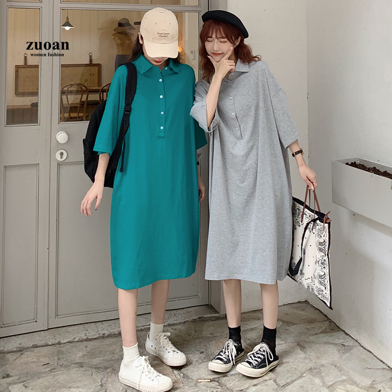 SUXI Đầm polo tay ngắn dáng rộng trẻ trung năng động cho nữ 4 màu tùy chọn
