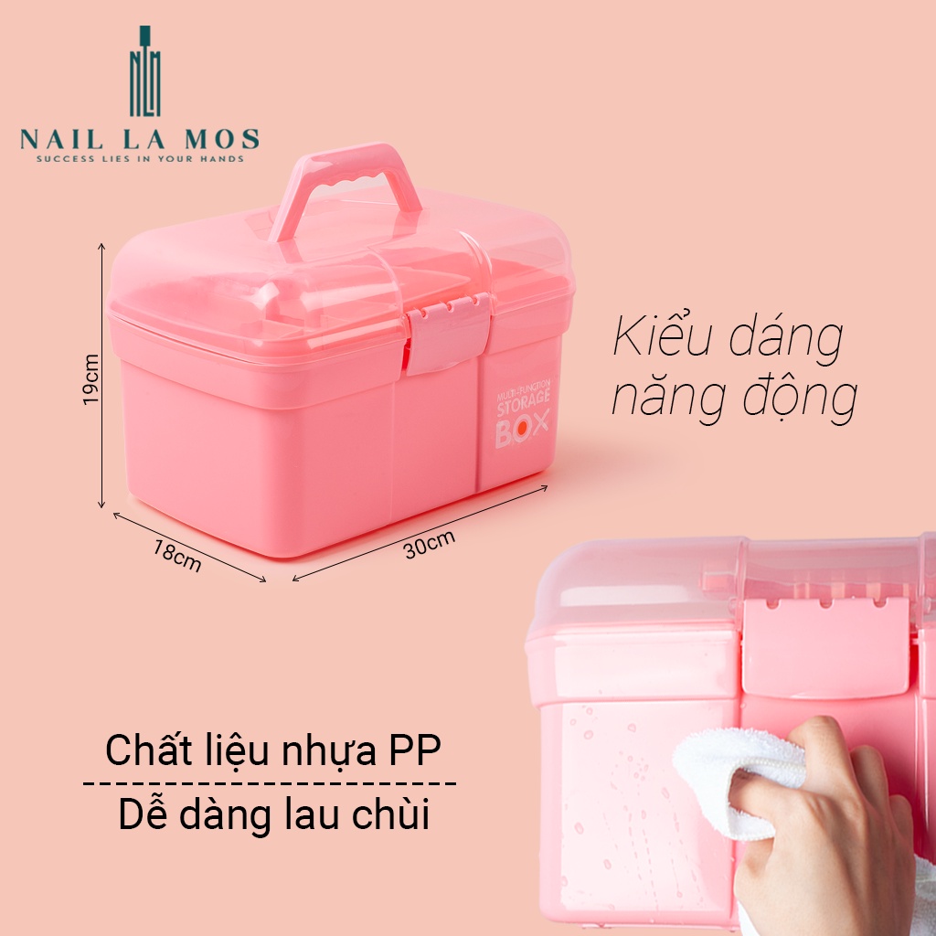 Cốp nhựa đựng đồ nail màu hồng tiện lợi – cốp đựng đồ nail giá rẻ