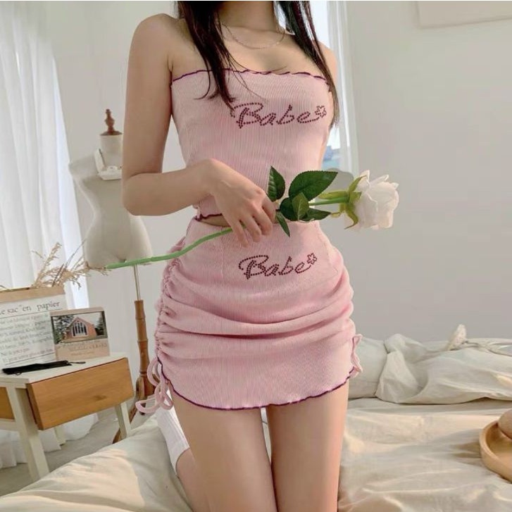 Set áo chân váy thun gân Babe cá tính - ST03
