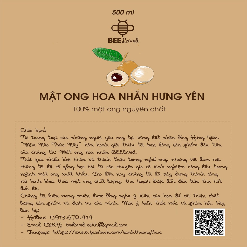 [FREE SHIP] Mật Ong Hoa Nhãn Nguyên Chất 100% BEEloved, Hàng Chuẩn, Bao test . 500ml - 1500ml.