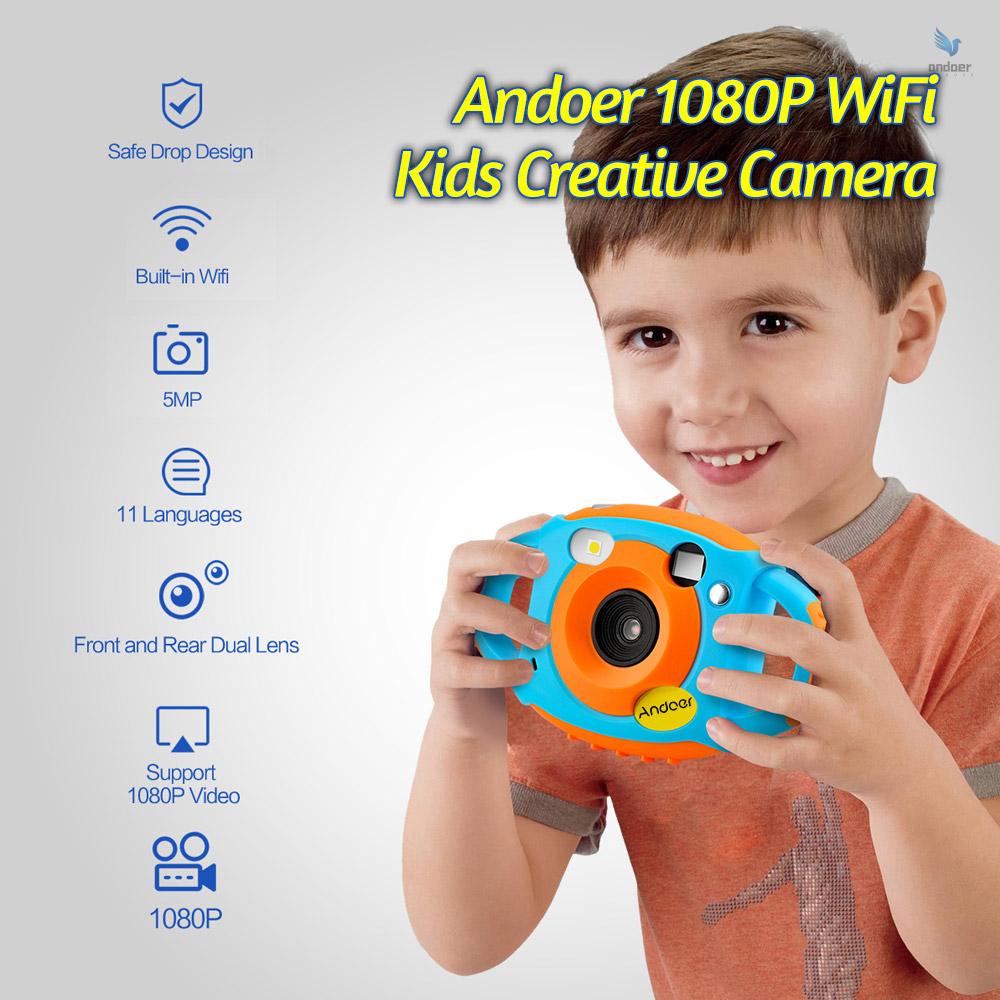 Camera kỹ thuật số Andoer WiFi 5MP 1080P HD chống sốc màn hình 1.77 Inch với thiết kế ống kính kép cho bé
 | BigBuy360 - bigbuy360.vn