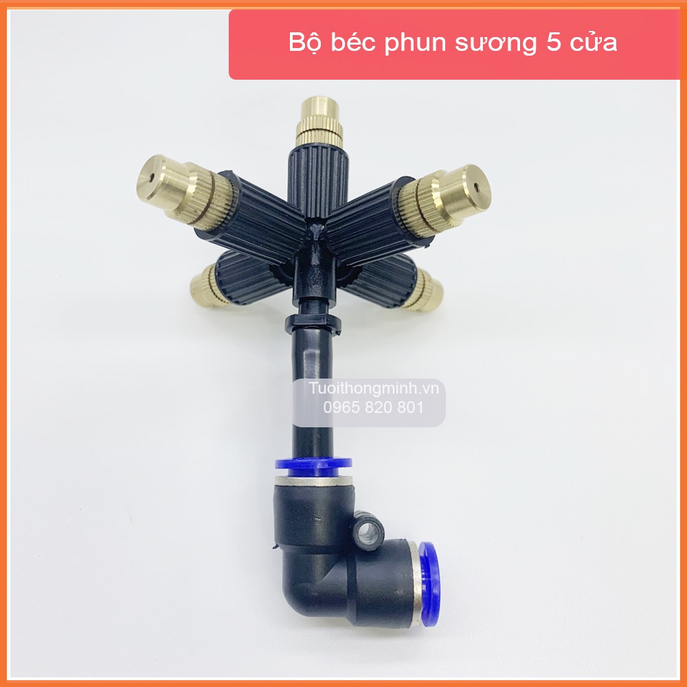 Bộ béc phun sương 5 cửa nhựa đồng kết nối ống 8mm