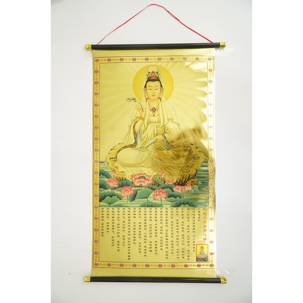 Tranh Phật Bà Quan Thế Âm Bồ Tát 3D treo tường mạ vàng - 76x40cm