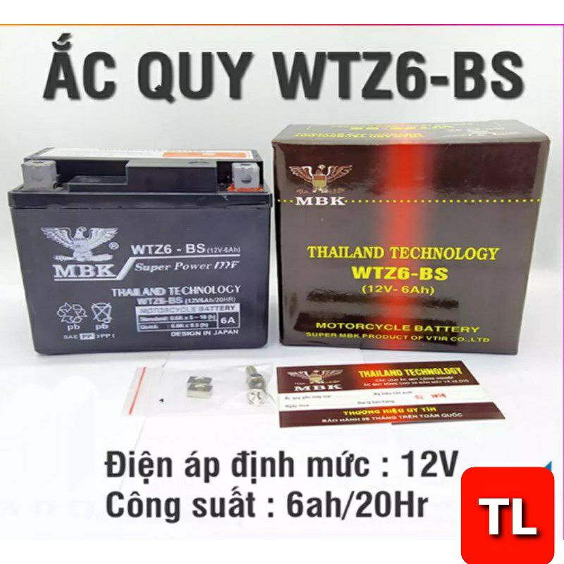Ắc quy khô  MBK WTZ6 - BS 12V - 6Ah ( hàng nhập thái lan)
