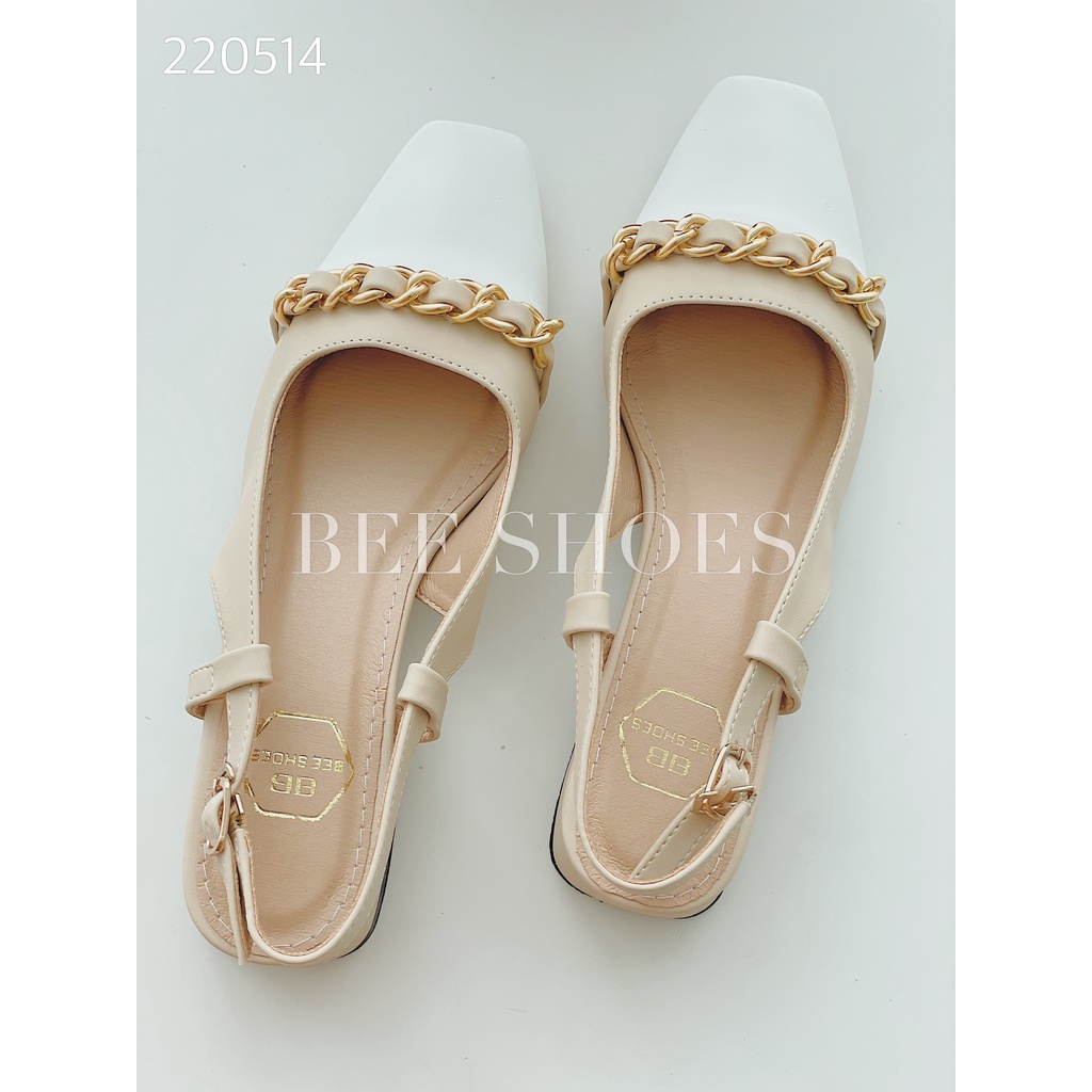 GIÀY BÚP BÊ NỮ BEESHOES MŨI VUÔNG - GIÀY BÚP BÊ NỮ MŨI VUÔNG ĐẾ 3P SẴN MÀU TRẮNG - KEM 220514