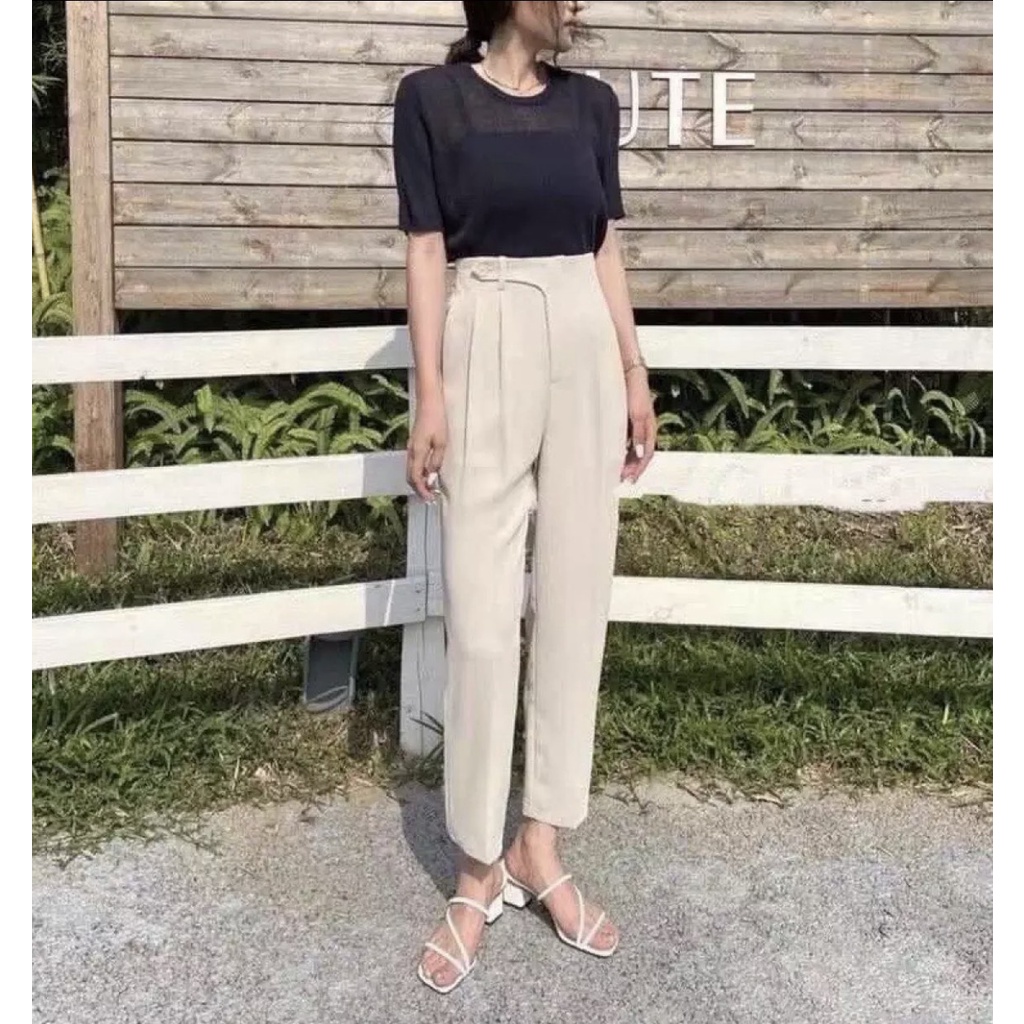 Quần Baggy nữ cạp cao lưng chun ,sẵn đủ màu sắc đen ghi be trắng