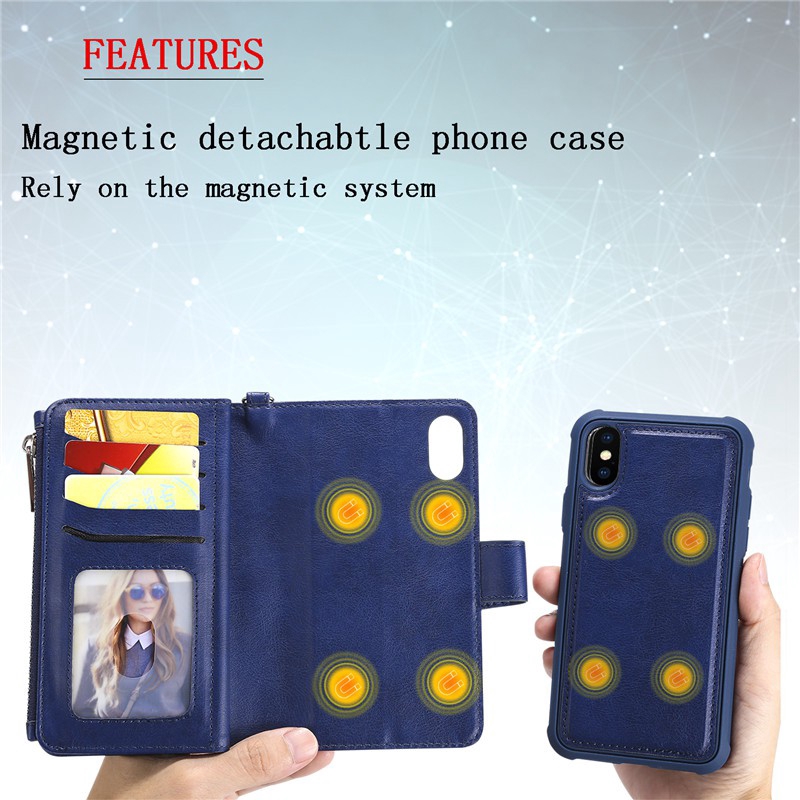 Apple IPhone X 8 7 Plus I7 + I8 + Khóa Kéo Mới Nhất Có Thể Tách Rời Bao Da Từ Tính Bảo Vệ Toàn Diện Với Khe Cắm Thẻ | BigBuy360 - bigbuy360.vn