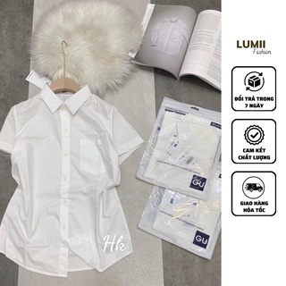 Áo sơ mi trắng cộc tay GU basic 1 túi form vừa - Lumii