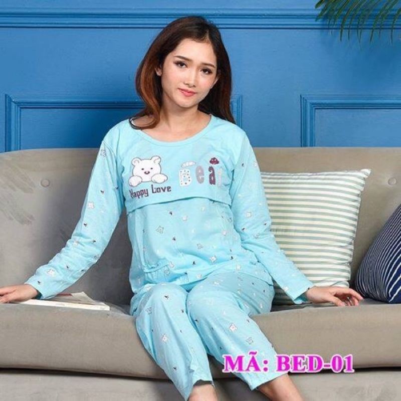 Bộ quần áo sau sinh cotton mở nắp cho con bú/ nhiều mẫu