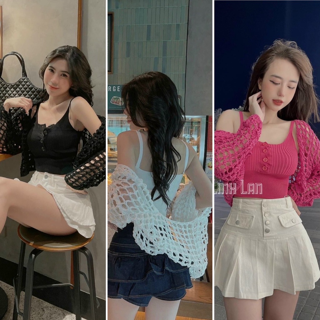 Set áo choàng ô thừng kèm áo 2 dây khuy ngực siêu hot