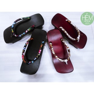 Guốc Nhật/ Geta 2 phân, 4 phân đế đen/nâu quai họa tiết Hoa