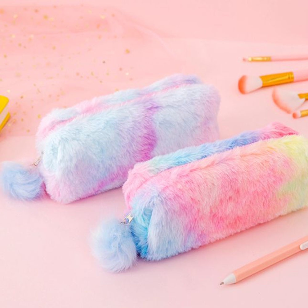 Túi đựng bút và mỹ phẩm màu sắc gradient gắn bóng long xinh xắn cho nữ