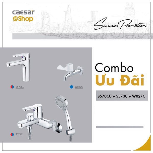 [Caesar] Combo vòi chậu + sen tắm + vòi lạnh gắn tường B570CU S573C W027C