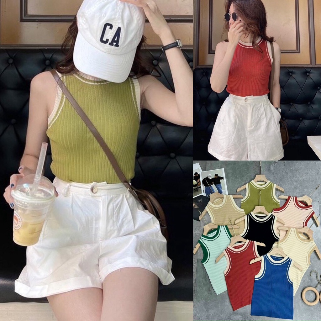 Áo len nữ dáng balo croptop kẻ viền thể thao năng động - A668