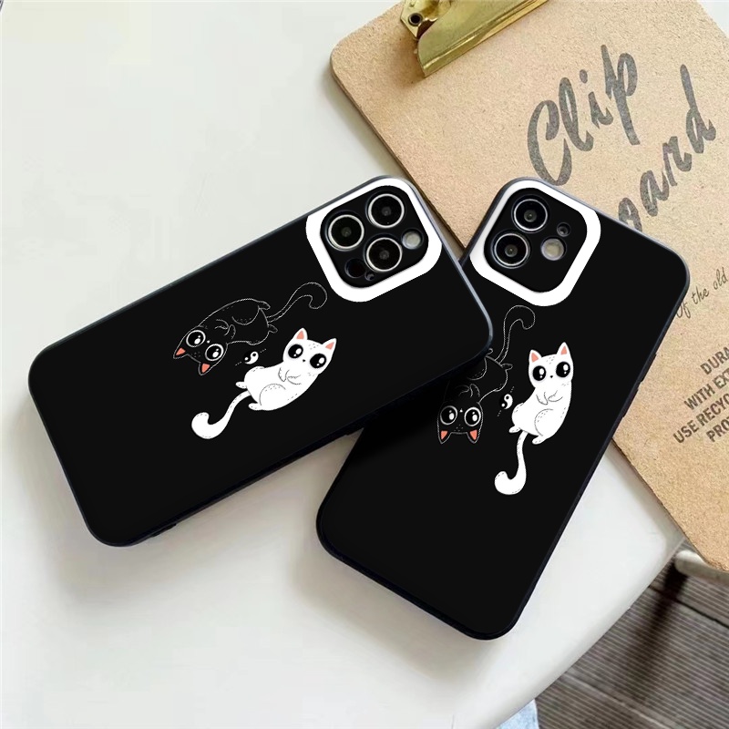 Ốp iPhone mèo đen trắng &quot;Yin and Ya.wn&quot; dáng vuông cho iPhone 13 12 Mini 11 Pro Max X Xs Max Xr 7 8 6 6s Plus