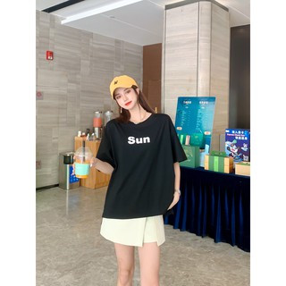 Áo phông 3158 in chữ SUN chất cotton đẹp, áo thun 2T Unisex form rộng, tay lỡ thiết kế basic P21