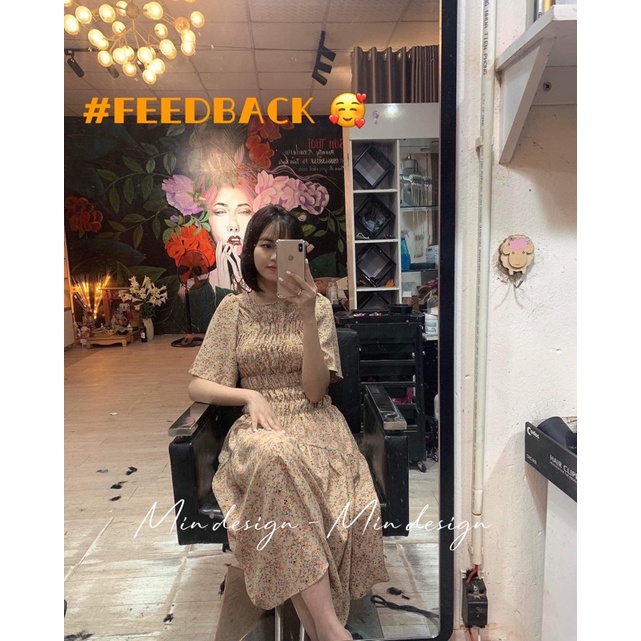 Đầm hoa nhí vintage dáng dài, phom váy ôm body nhún eo bầu bí bon chen thoải mái V15 - MIN Design