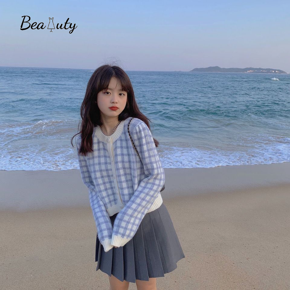 [MURIOKI] Áo Cardigan Dệt Kim Cổ Tròn Họa Tiết Kẻ Sọc Thời Trang 2022 Cho Nữ