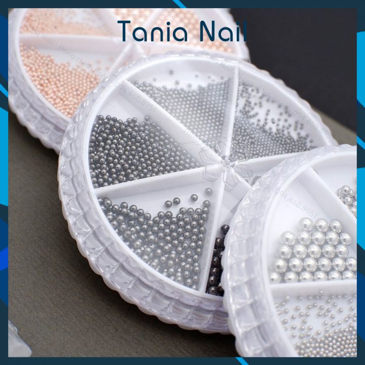Set Bi Mix Size Trang Trí Móng Kim Loại Khay Tròn 6 Ngăn