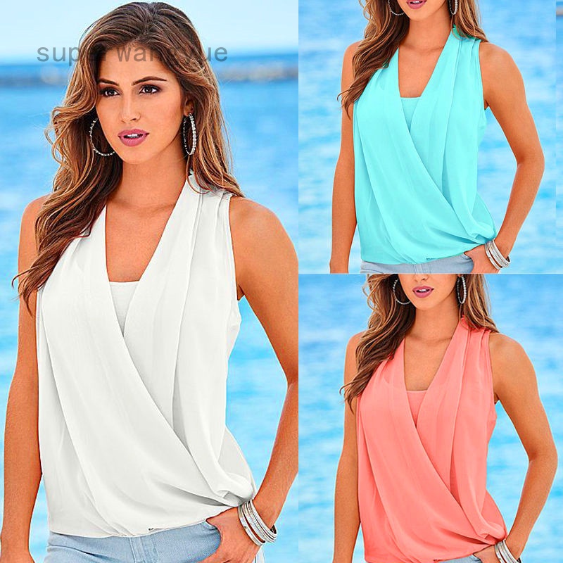 Áo Sơ Mi Chiffon Cổ Chữ V Khoét Sâu Cho Nữ