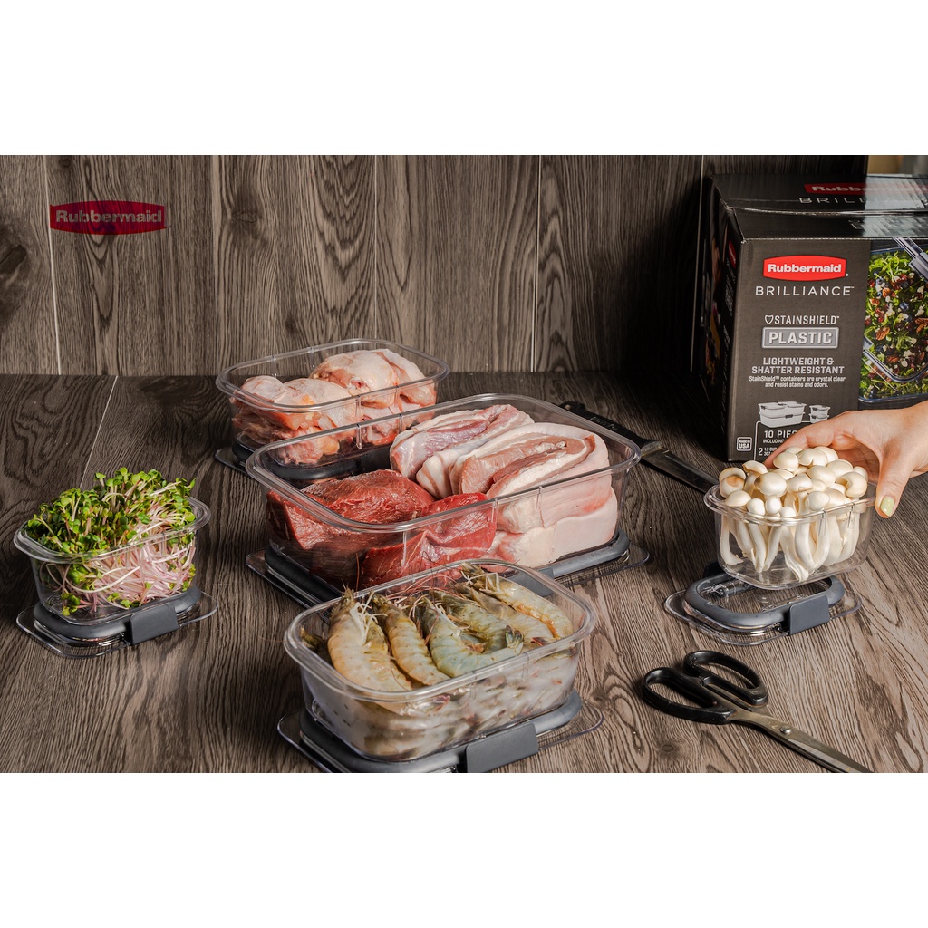 Bộ 5 hộp nhựa cao cấp Tritan Brillance nắp gài Rubbermaid USA