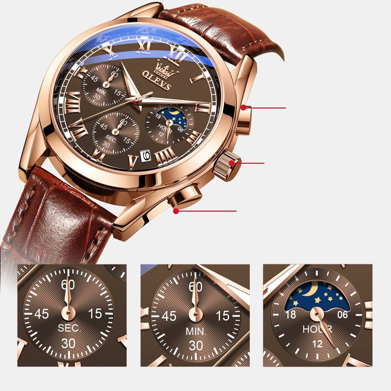 Đồng hồ đeo tay OLEVS cơ cấu thạch anh kim chỉ chống nước cho nam