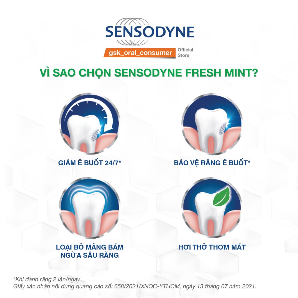 Kem đánh răng bạc hà Sensodyne Fresh Mint - Giảm ê buốt suốt 24h