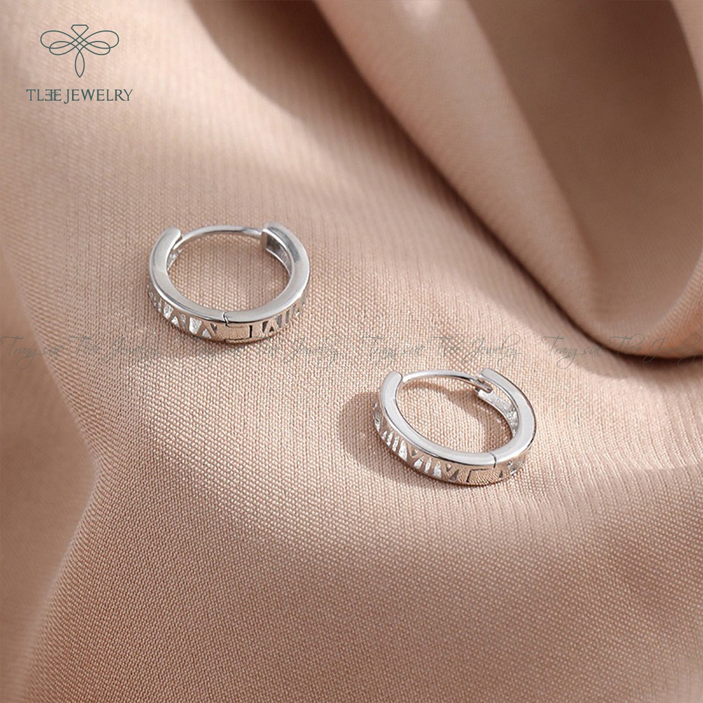 Khuyên tai bạc unisex TLEE tròn chốt bấm hình số la mã lạ mắt NCJ B0155