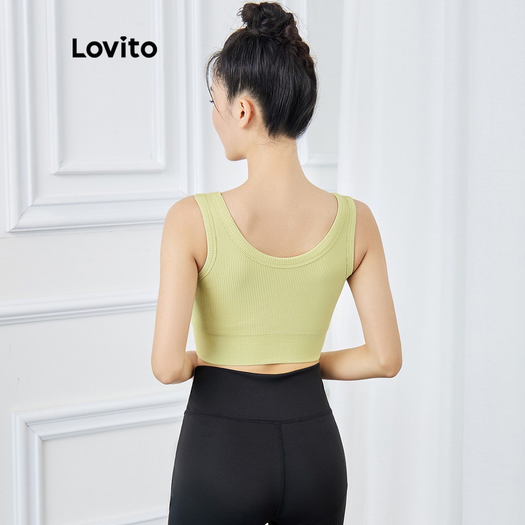 Áo ngực thể thao Lovito nâng ngực khóa kéo trước màu trơn có miếng đệm tháo rời được tập yoga L15X190 (Xanh lá nhạt)