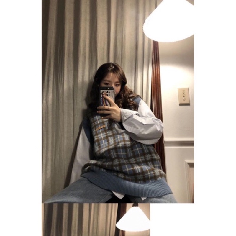 Áo Gile Xanh kẻ Ulzzang phong cách hàn ( hàng có sẵn ₫