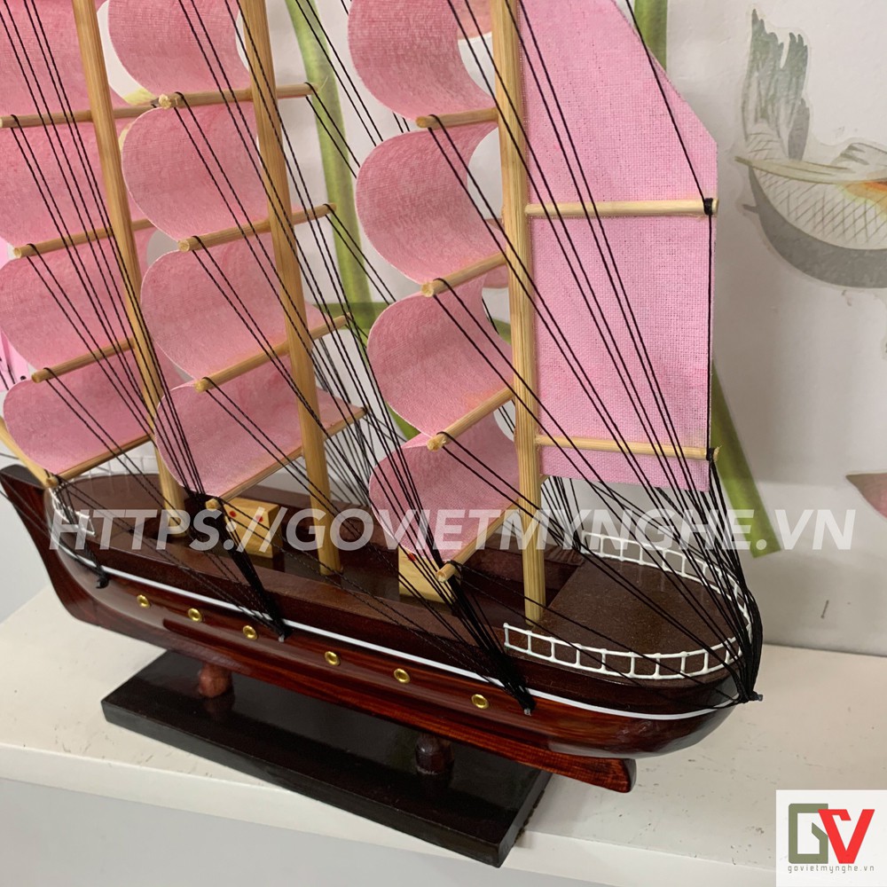 [Không lắp ráp] Mô hình thuyền gỗ chở hàng Le Belem - Dài 32cm - Buồm Hồng