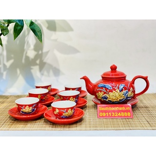Bộ Ấm Chén Bát Tràng men đỏ cao cấp 350ml