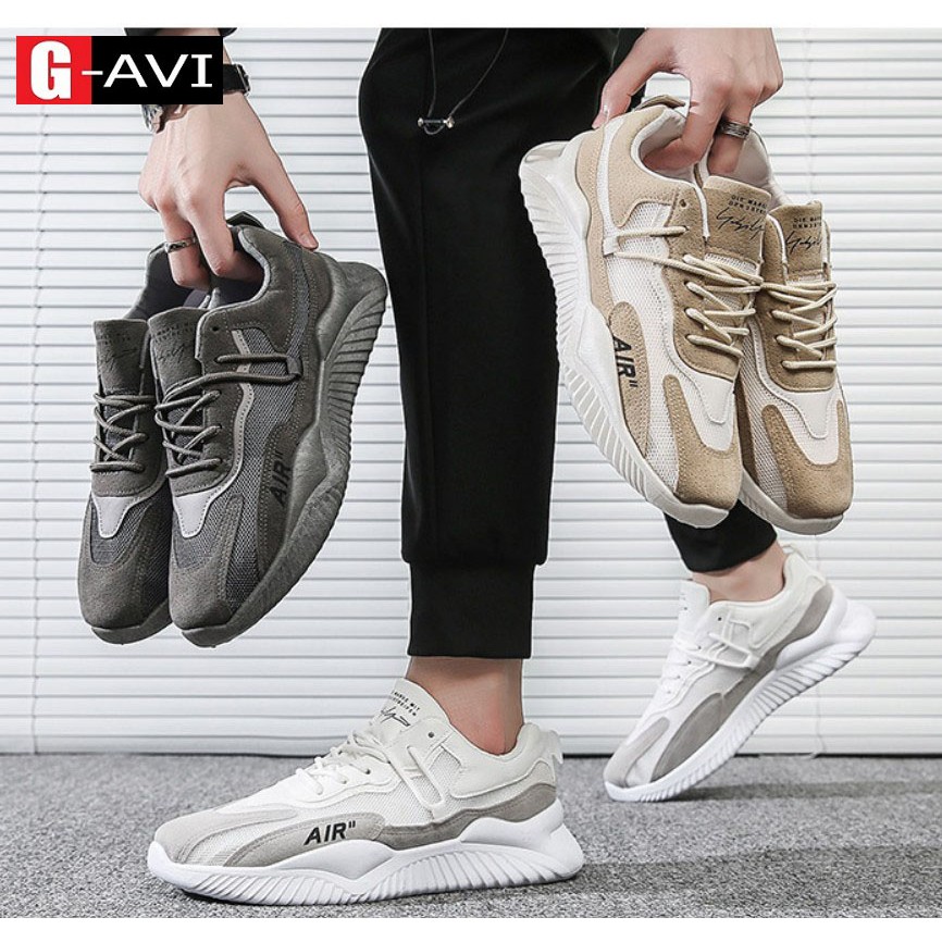 Giày sneaker  thể thao vải lưới phối da, đế thông hơi thoáng mát, khử mùi đi cực êm chân AVi395