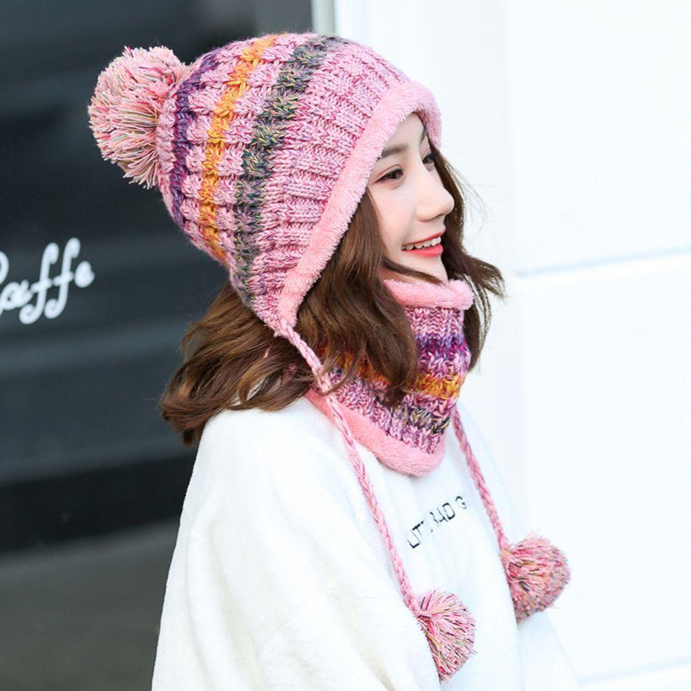 Set Mũ beanie Trùm Đầu Kèm Khăn Choàng Cổ Giữ Ấm Mùa Đông Cho Nữ