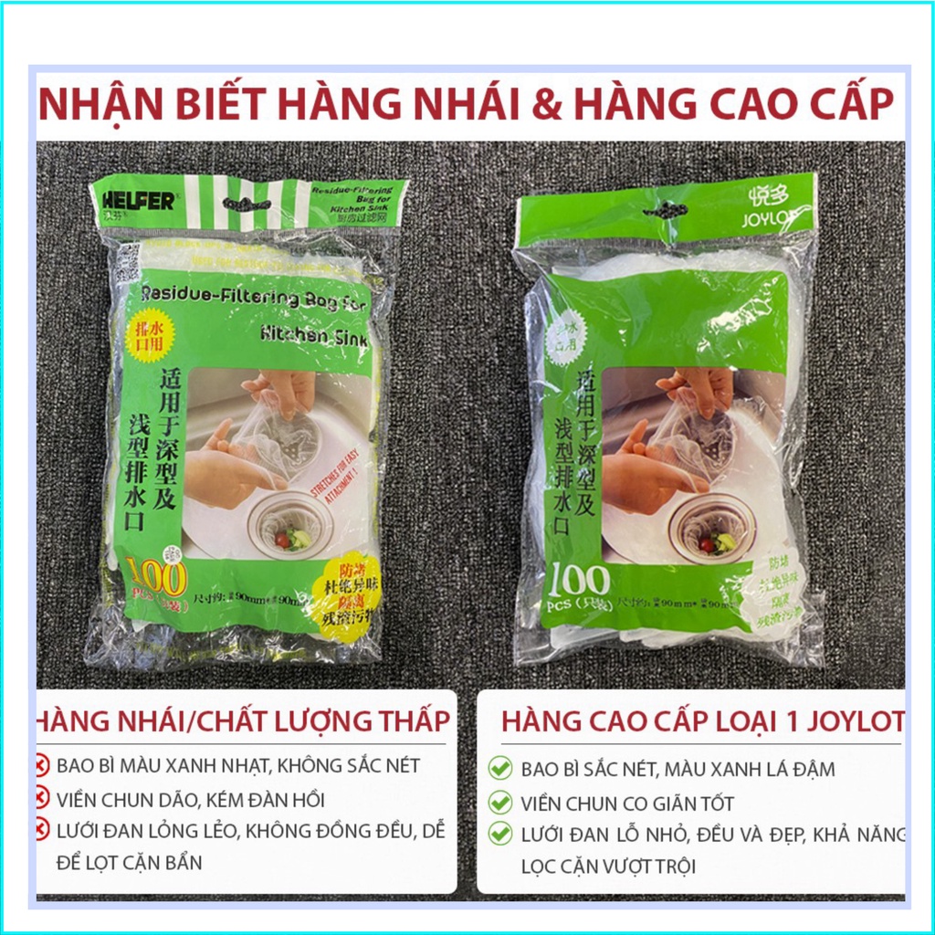 100 Túi Lọc Rác Bồn Rửa Chén Bát JOYLOT - Túi Lưới Vải Tự Phân Huỷ Có Chun Miệng Túi - Siêu Rẻ - MIFAN