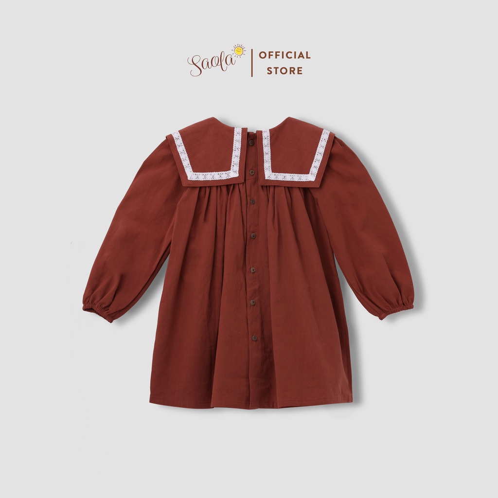 Váy Bé Gái Dài Tay Cổ Vuông Chất Cotton Phong Cách Vintage Tiểu Thư Cho Bé Đi Chơi - DRC022 - SAOLA CLOTHING
