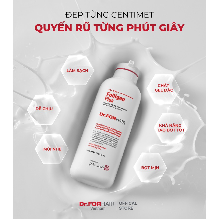 Bộ gội xả dưỡng tóc, giảm rụng, hỗ trợ mọc tóc và giảm gàu Dr.FORHAIR Folligen Plus 500ml x Scalp pack 250ml