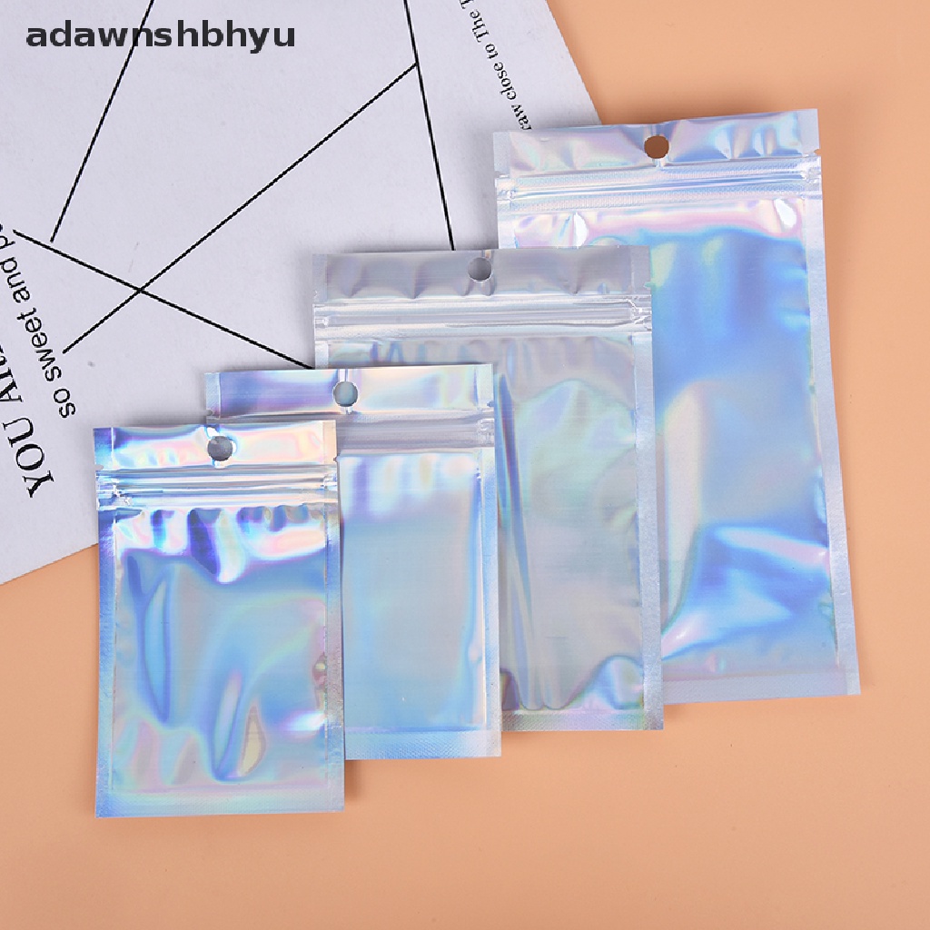 adawnshbhyu 10Pcs Iridescent Zip lock Pouches Cosmetic Plastic Laser Holographic Zipper Bags VN
