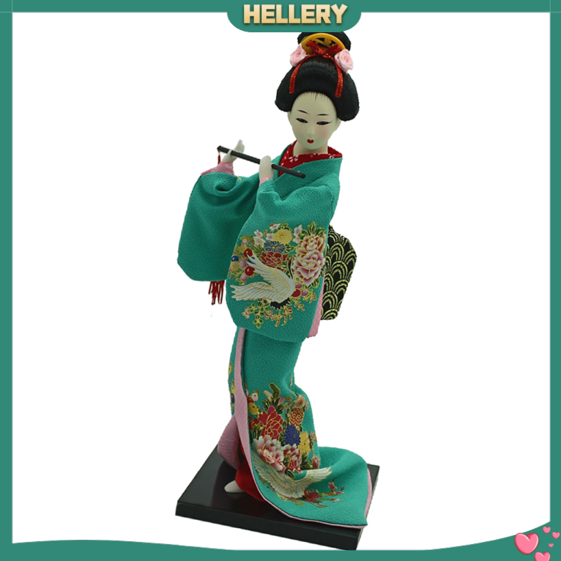 Búp Bê Geisha Mặc Kimono Màu Xanh Lá Kích Thước 12 Inch Phong Cách Nhật Bản Dùng Trang Trí Nhà Cửa