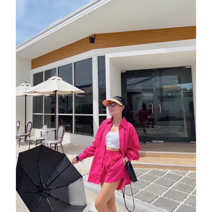 SET ĐŨI ÁO SƠ MI FORM DÀI + QUẦN SHORT FULL MÀU ĐI BIỂN, DU LỊCH