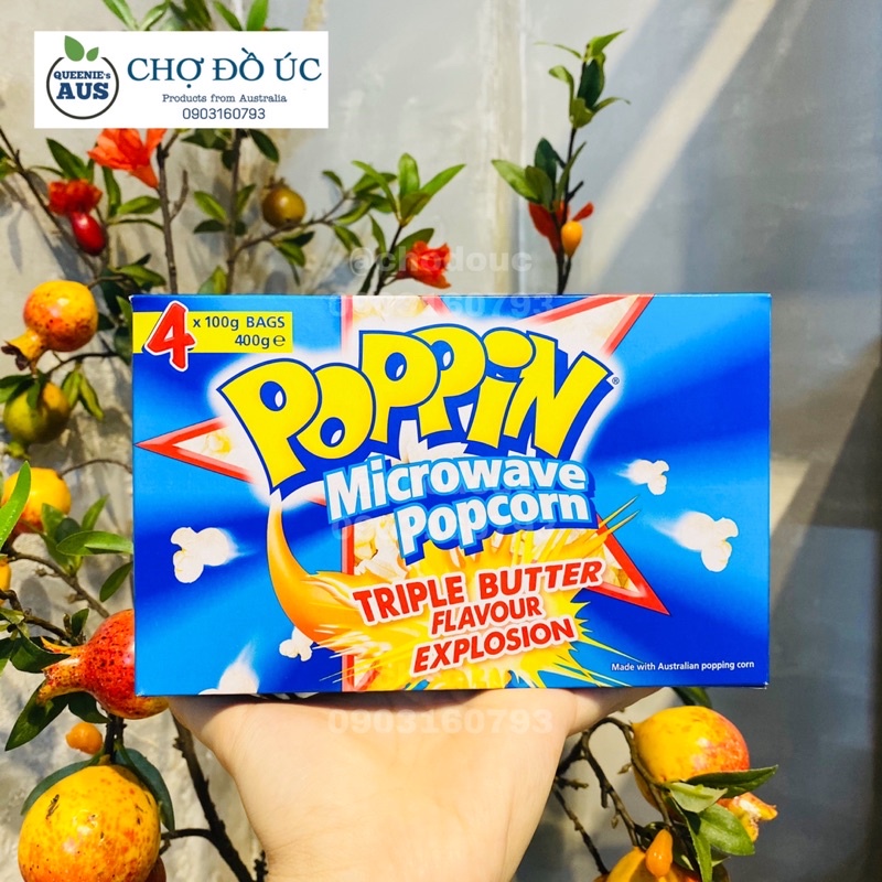 Bắp rang bơ POPPIN MICROWAVE POPCORN Triple Butter bằng lò vi sóng tại nhà - nhập Úc 🇦🇺