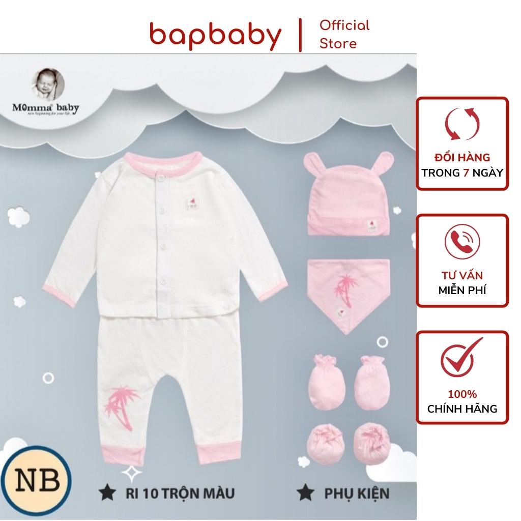 Bộ sơ sinh dài tay MOMMA BABY Set quần áo sơ sinh -yếm-mũ-bao tay,chân cotong thông hơi