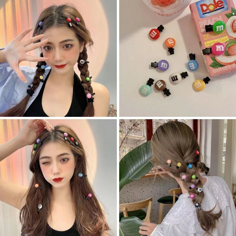 Mới | Set 10 kẹp tóc mini viên tròn kẹo ngọt chữ M mix màu