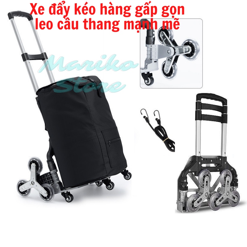 Xe Kéo Hàng Gấp Gọn Leo Cầu Thang Đẩy Hàng Đi Chợ Siêu Thị Đa Năng Siêu Mạnh Mẽ Thách Thức Mọi Địa Hình