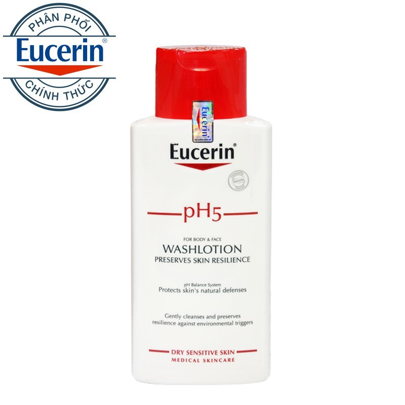 Sữa tắm dành cho da nhạy cảm Eucerin Washlotion pH5 200ml &amp; xịt khoáng cấp âm 50ml