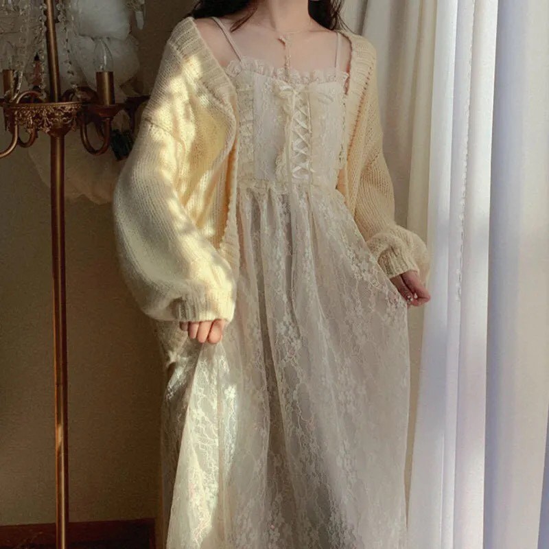 (Có Sẵn) Đầm hoa hai dây tiểu thư dáng dài phối ren ngực  (Kèm ảnh thật) | BigBuy360 - bigbuy360.vn